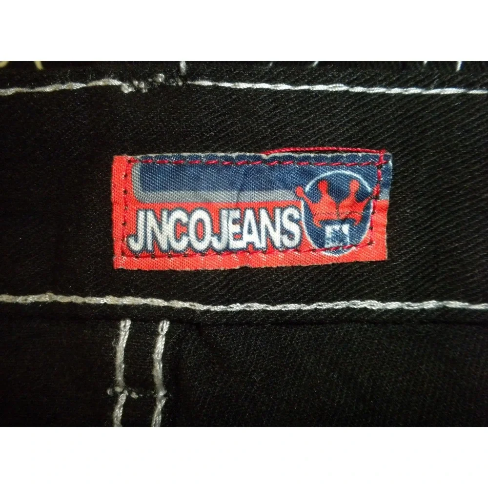 JNCO Jeans Mens XXL 34x28 Black Denim Snakebite Tribal Skull 90s Y2K Rave Skater